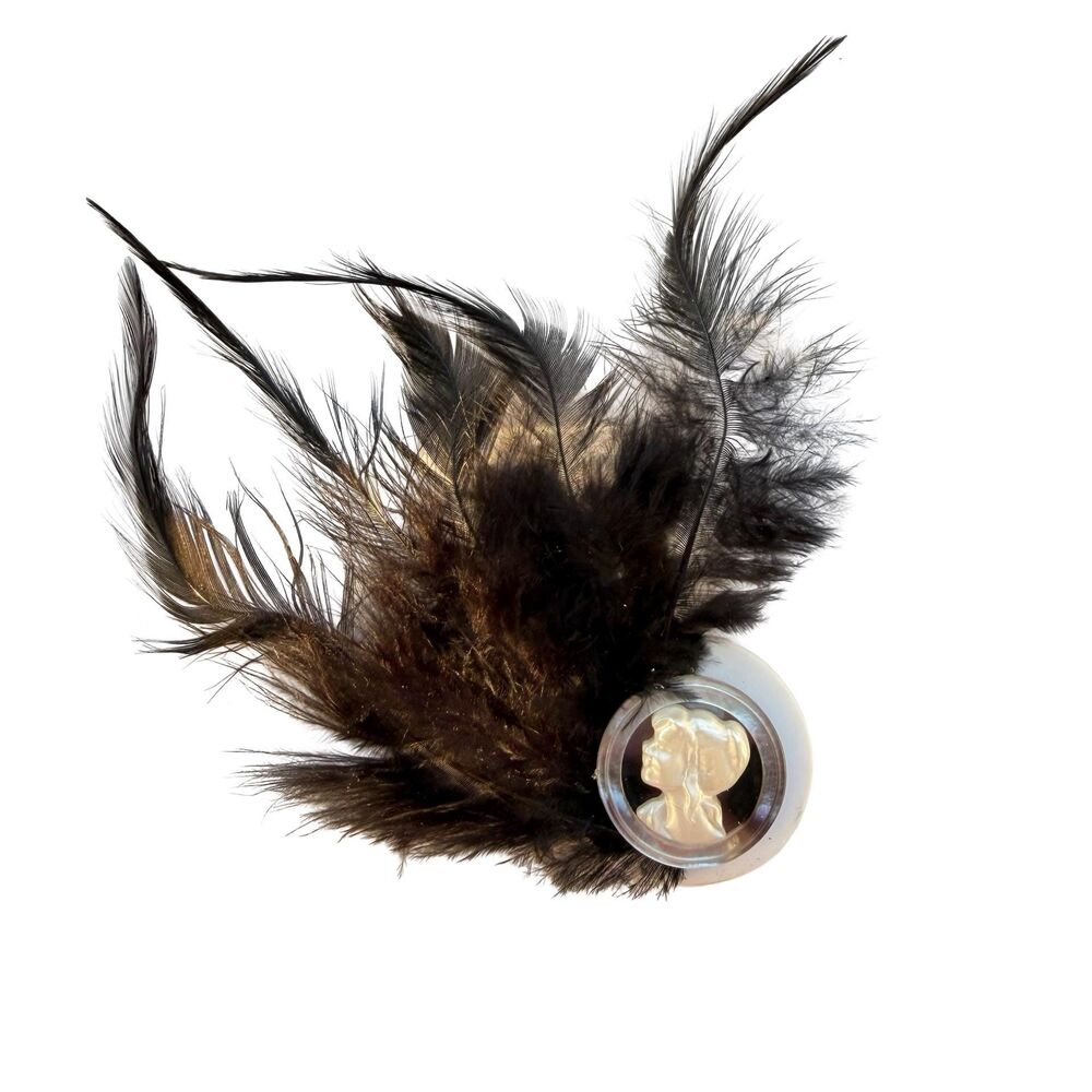 Vintage Jewelry Victorian Brooch Black and White Lady Feather Brooch